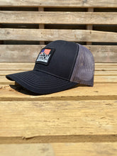 Load image into Gallery viewer, Side profile of Charcoal/Black American flag Freedom Flannel patch hat. 
