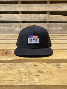 American Flag Freedom Flannel patch hat on a Richardson 511 flat bill hat in black/black. 