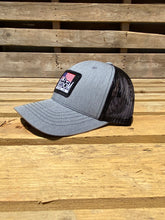 Load image into Gallery viewer, Side profile of Heather gray/black youth American Flag Freedom Flannel patch hat. 

